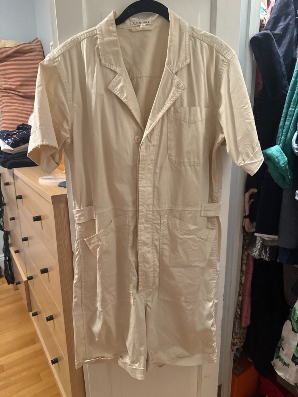 Alex Mill Cream Short Sleeve Romper Jumpsuit, Size L